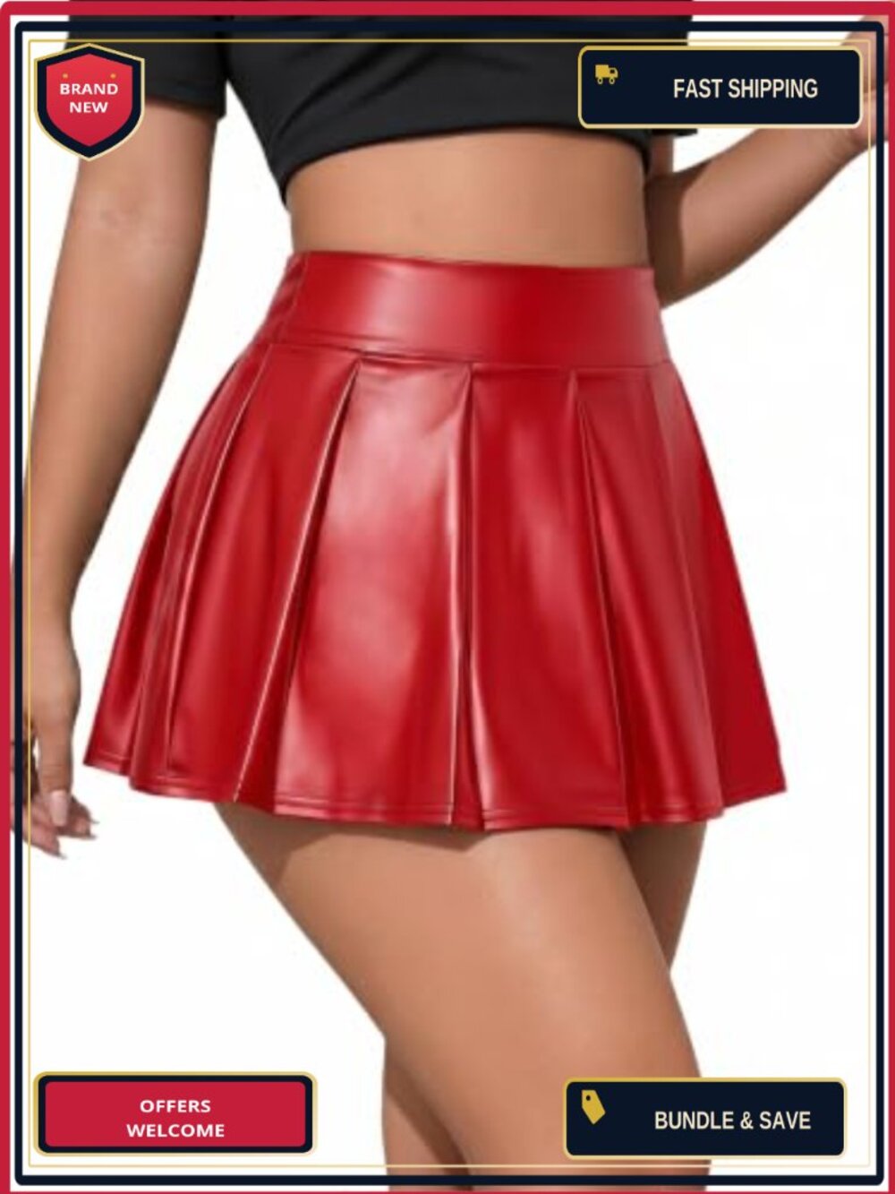 Faux Leather High Waisted Pleated Mini Skirt A-Line Clubwear